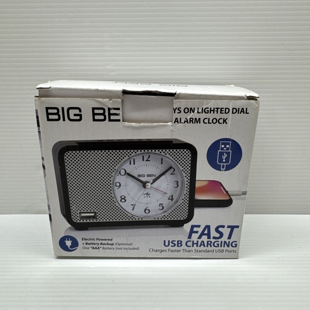 Big Ben Always On Lighted Alarm Clock with fast charging USB.